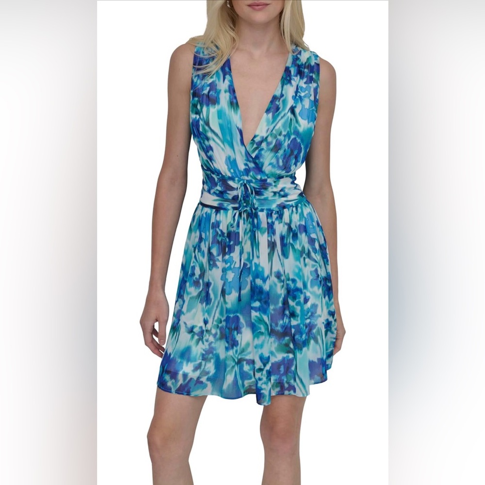 Elegant Blue Floral Women's Dress